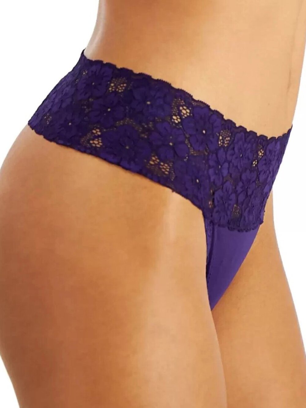 Jenni Intimates Women's Lace-Trim Thong Panty Underwear, Purple, 3XL